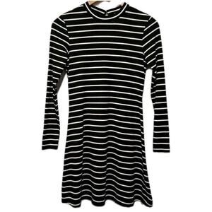 Love Fire Long Sleeve Mini Dress Womens Small Black White Striped Ribbed Knit